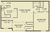 1 Bed 1 Bath Floor Plan 1 Bed 1 Bath Floor Plan at The Commons of McLean, McLean, VA, 22102