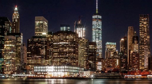a view of the city skyline at night