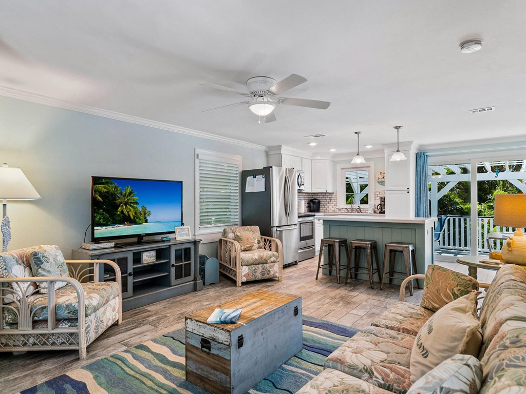 a living room with a couch and a tv