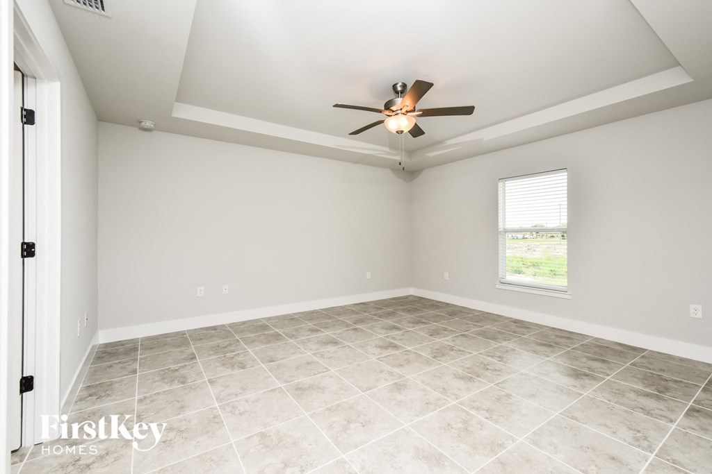 the living room is clean and ready to be staged