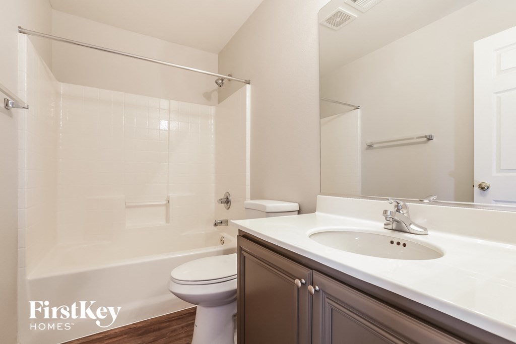a bathroom with a sink and a toilet and a shower