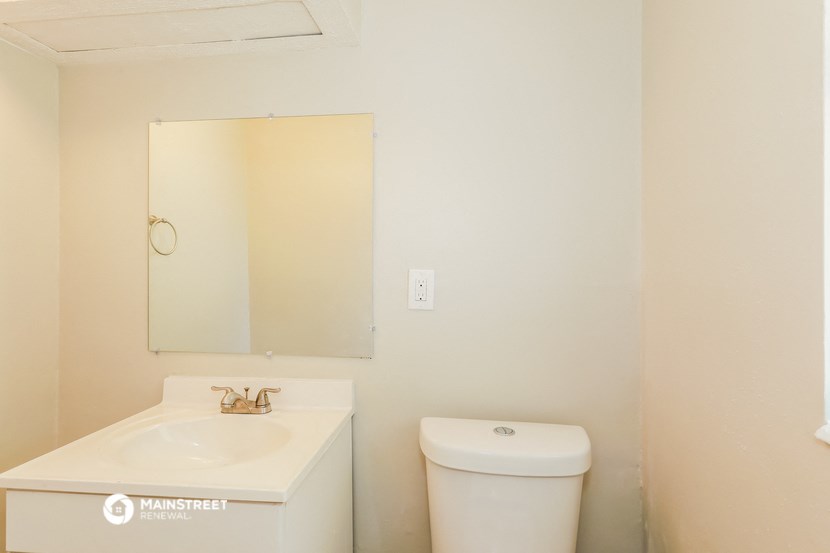 a bathroom with a sink and a toilet and a mirror