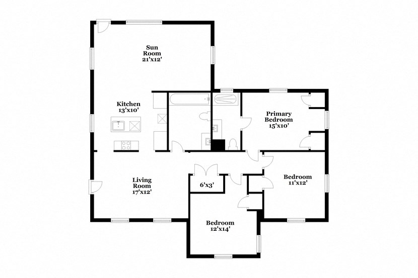 a floor plan of a house with two bedrooms and two baths