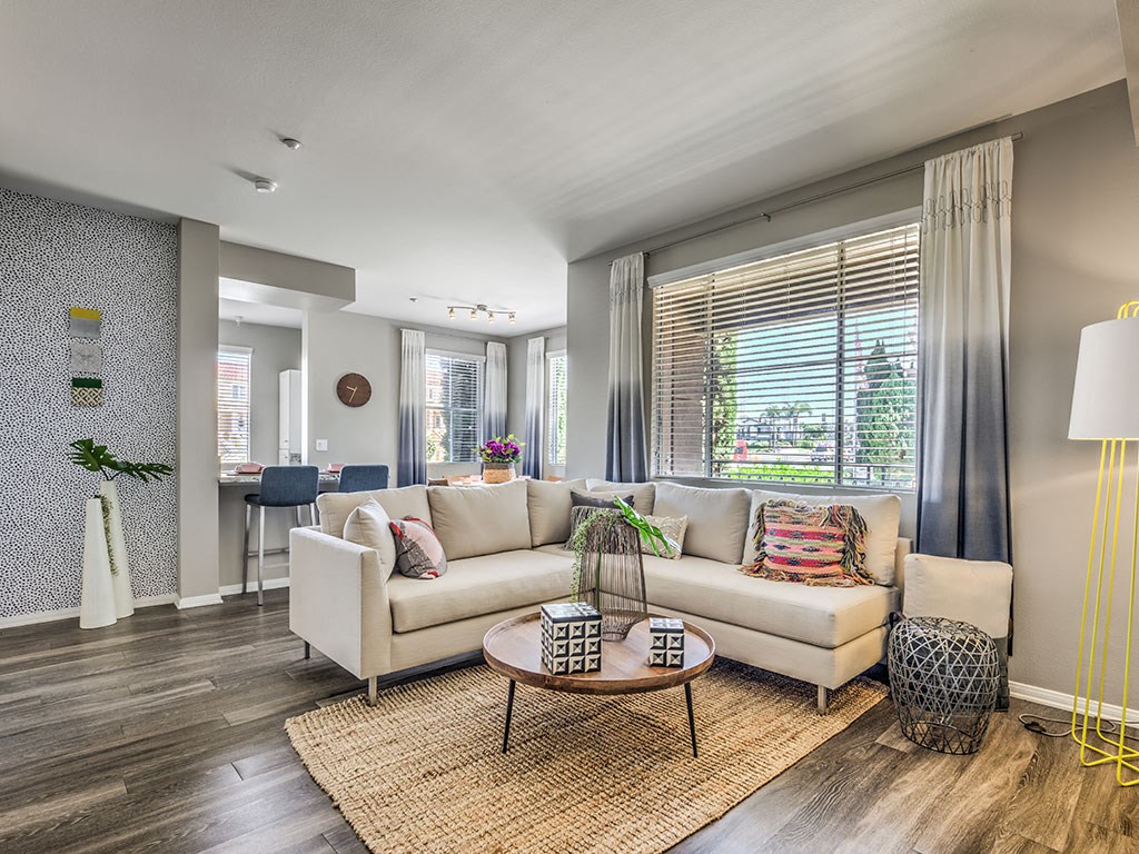 a living room with a couch and a coffee table