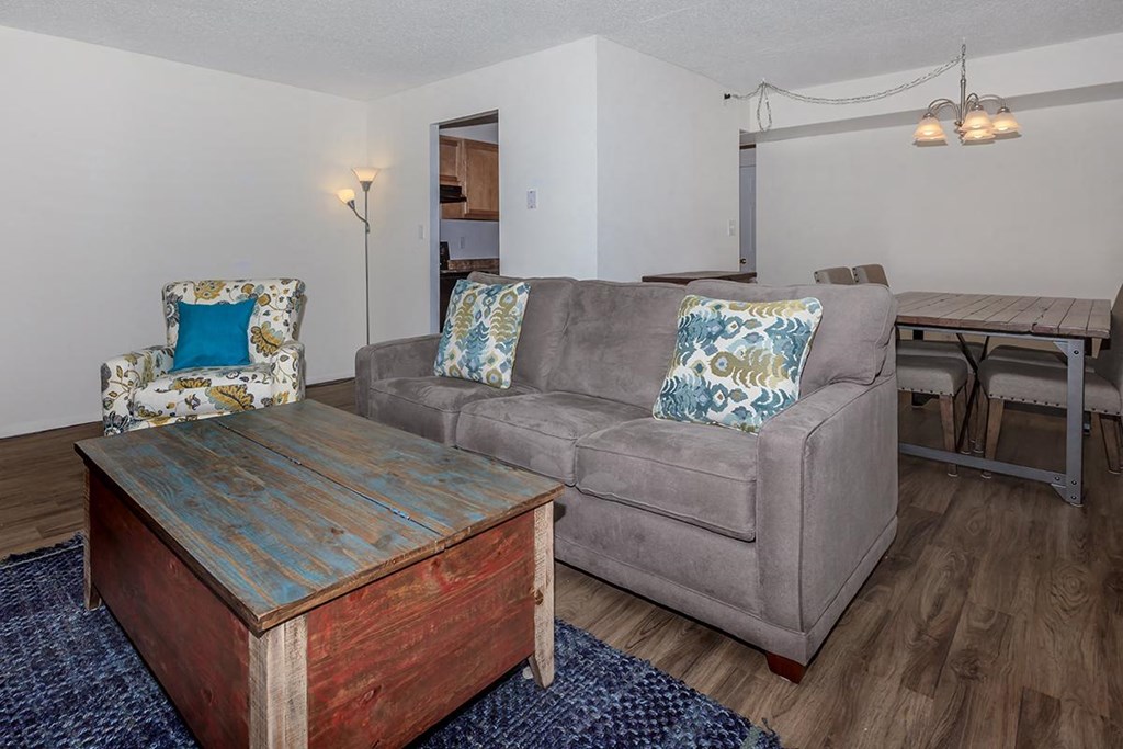 a living room with a couch and a coffee table
