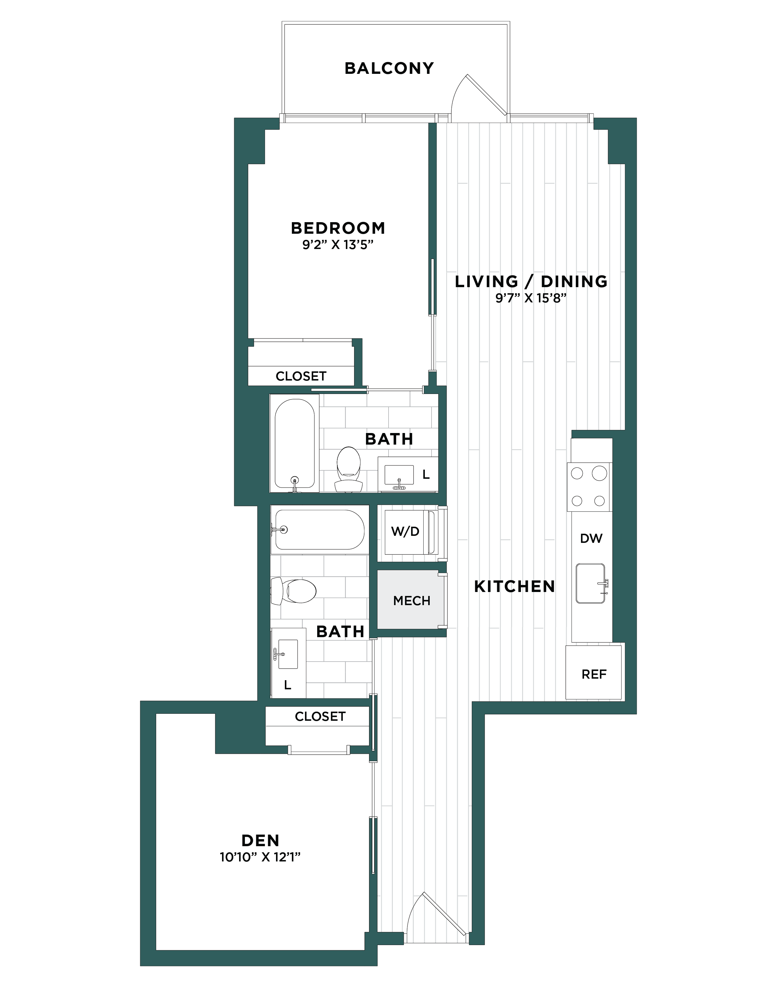 1 Bed/2 Bath Den-F2.1