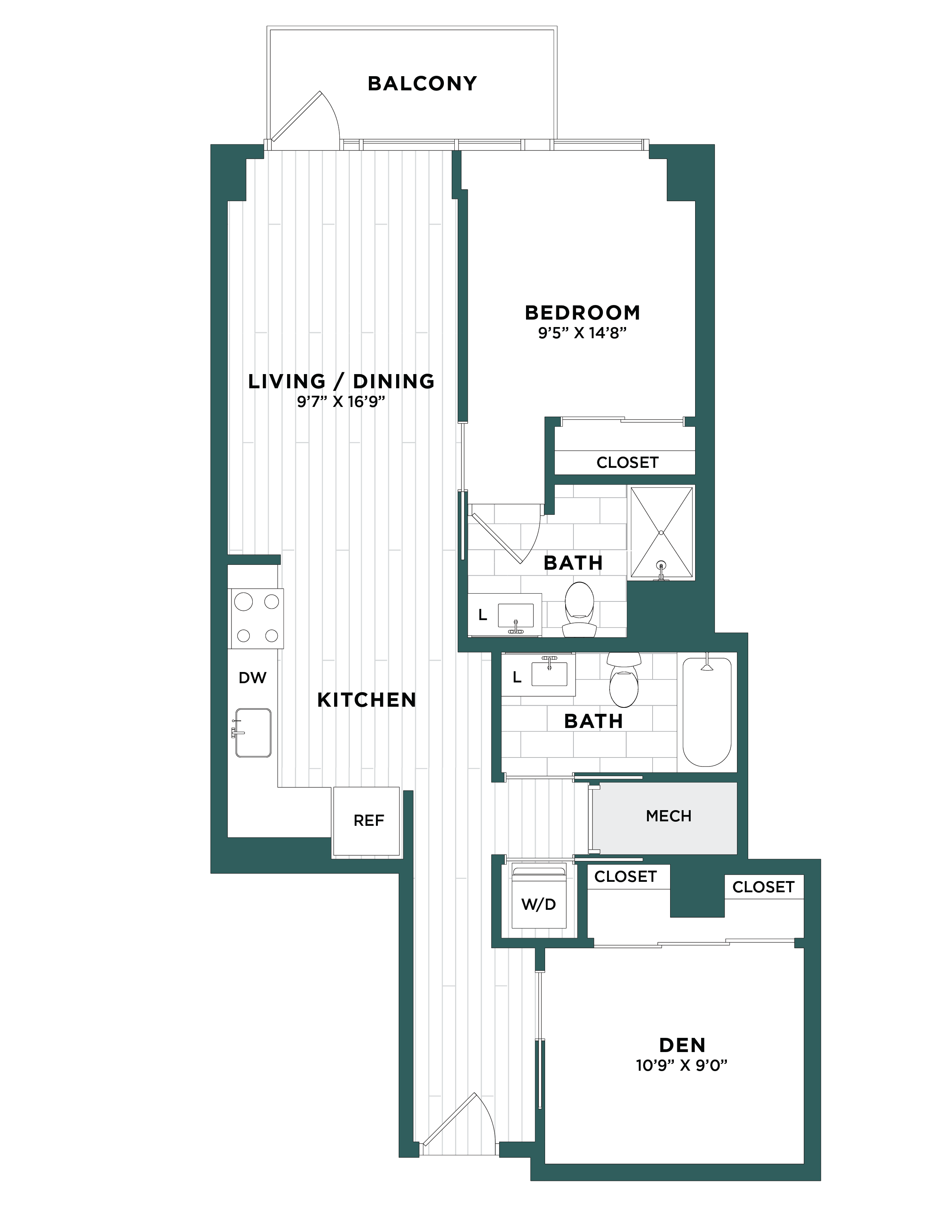 1 Bed/ 2 Bath Den-F2