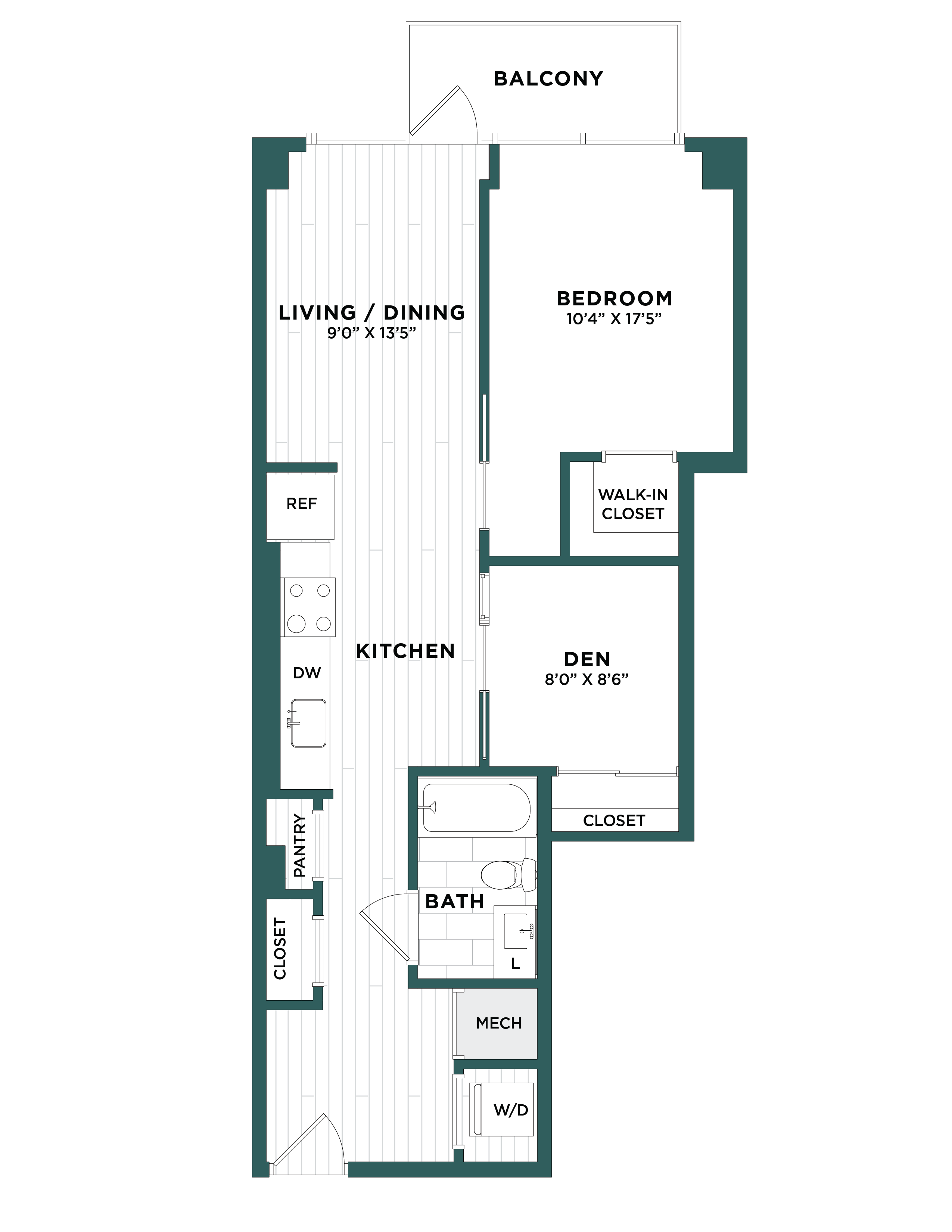 1 Bed/1 Bath Den-F4