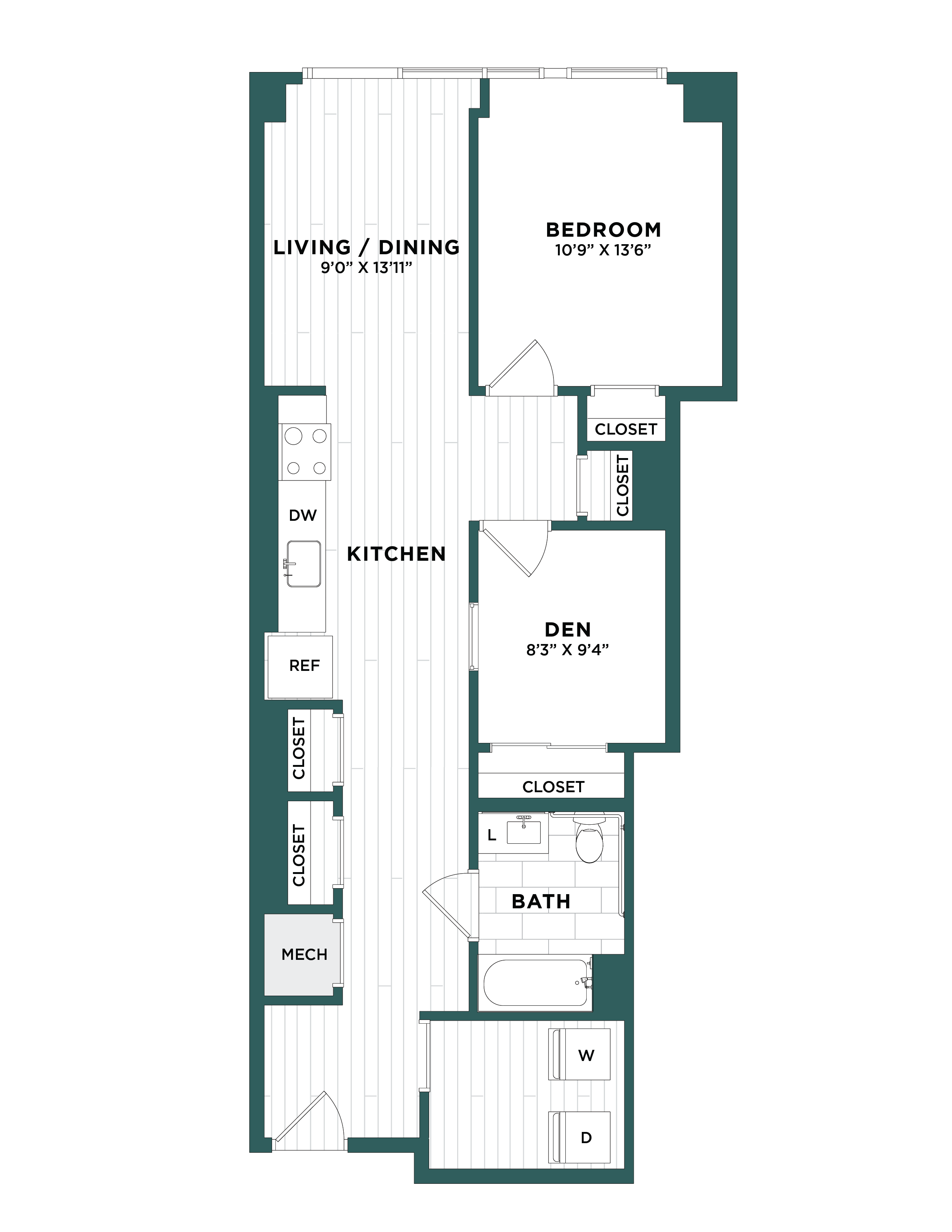 1 Bed/1 Bath Den-F8