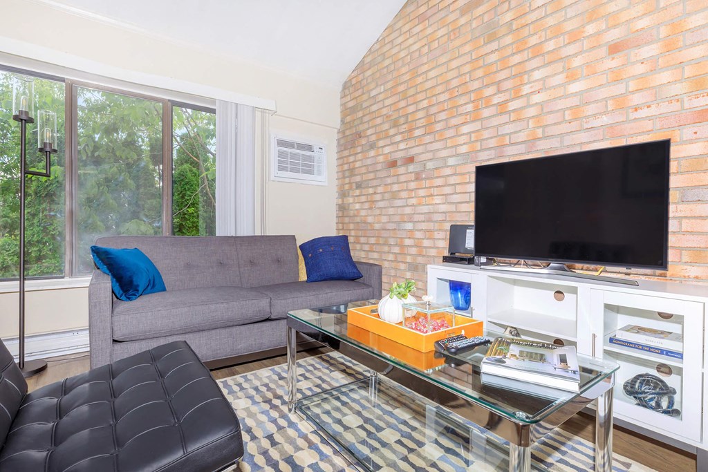 a living room with a couch and a television