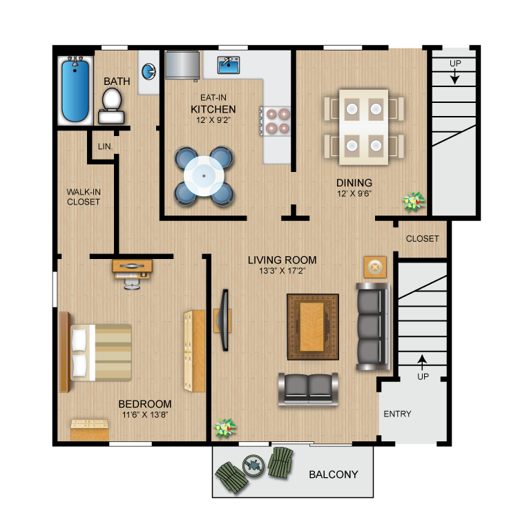 One Bedroom Floor Plan 2
