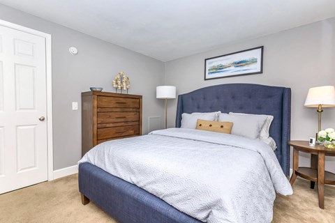 a bedroom with a bed and a dresser