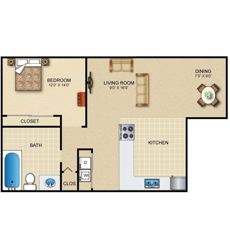 1 Bedroom 1 Bath + Dining Room