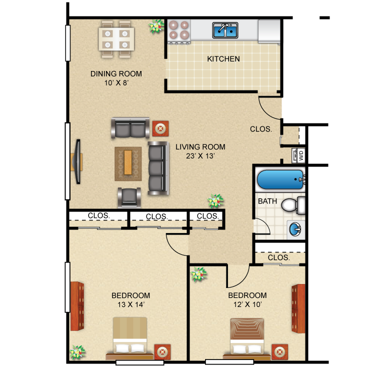 2 Bedroom 1 Bath