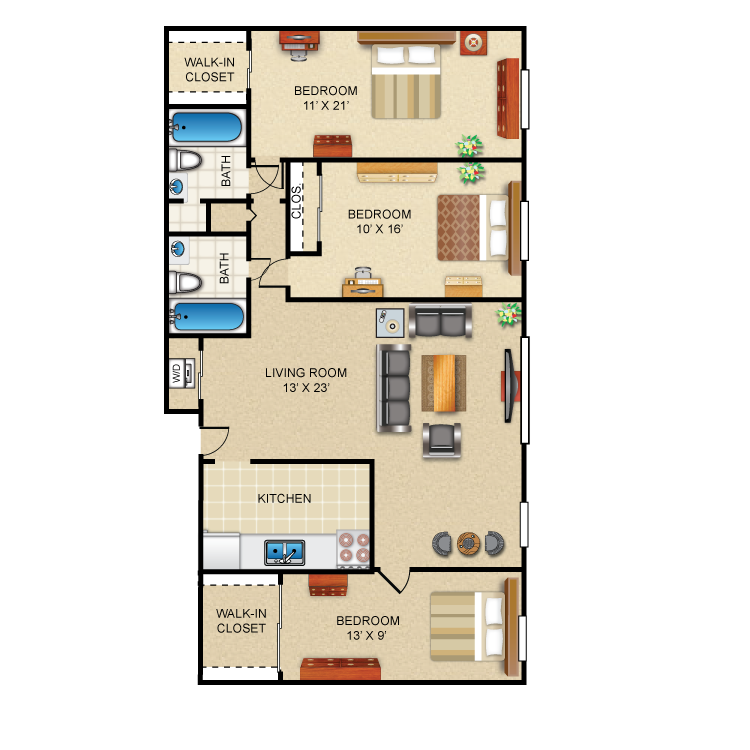 2 Bedroom 2 Bath Deluxe + Den