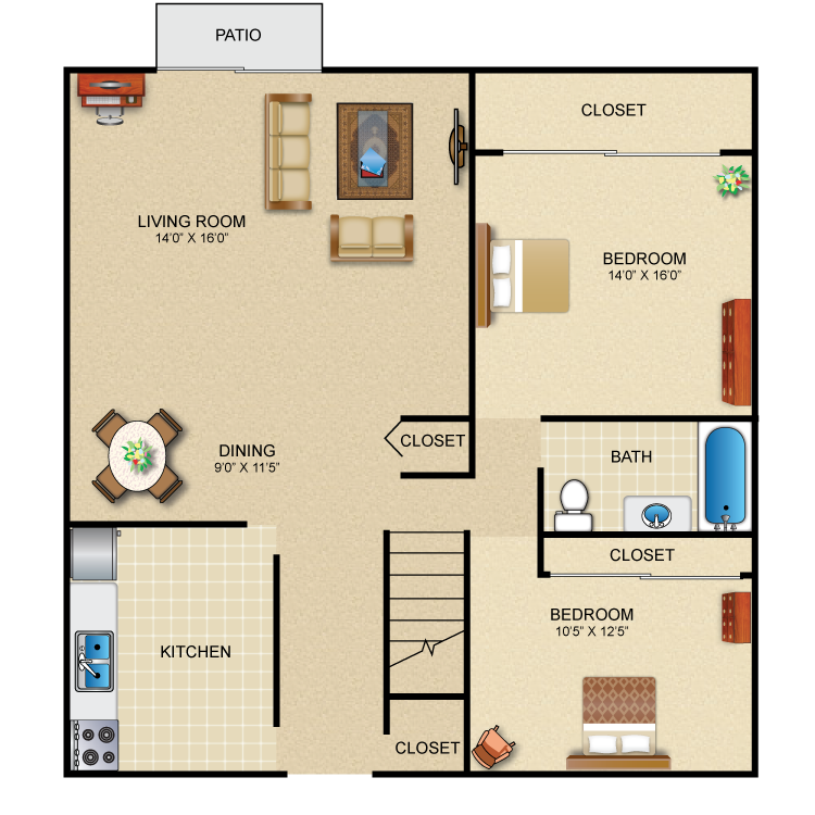 2 Bedroom 1 Bath Ranch Townhome