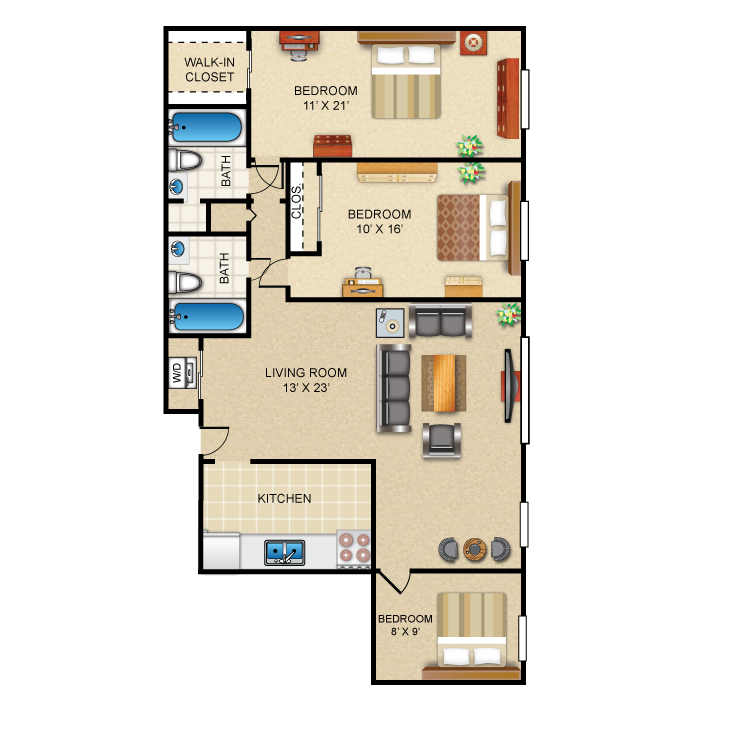 2 Bedroom 2 Bath + Den