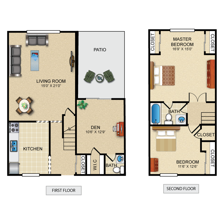 3 Bedroom 1.5 Bath Townhome Deluxe