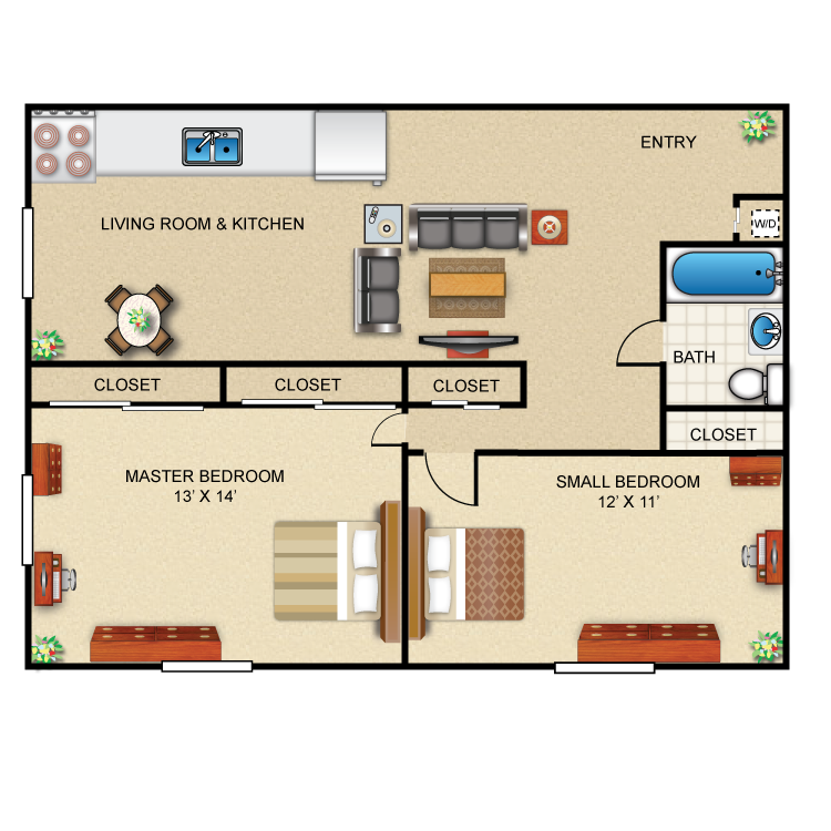 2 Bedroom 1 Bath Floor Plan 5