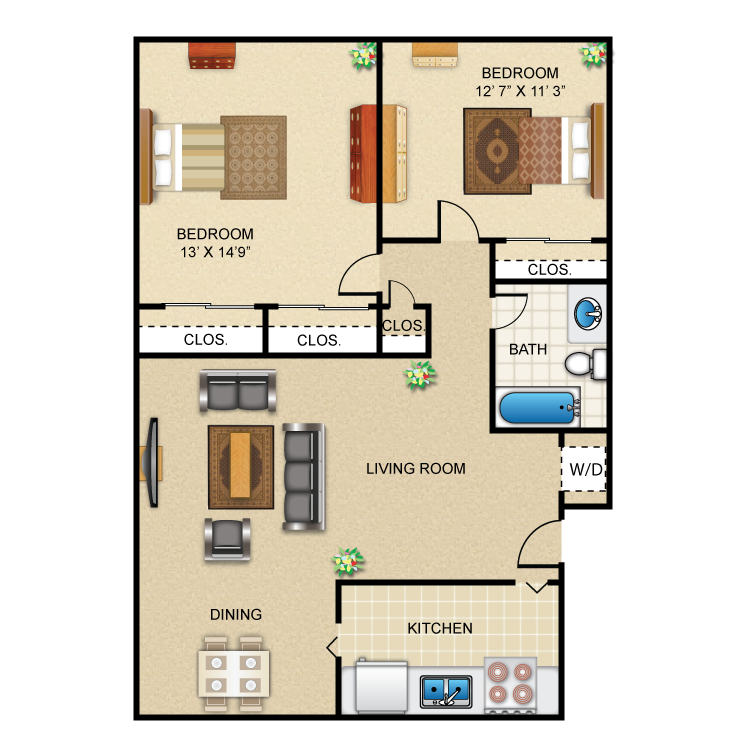 2 Bedroom 1 Bath Grand Floor Plan 7