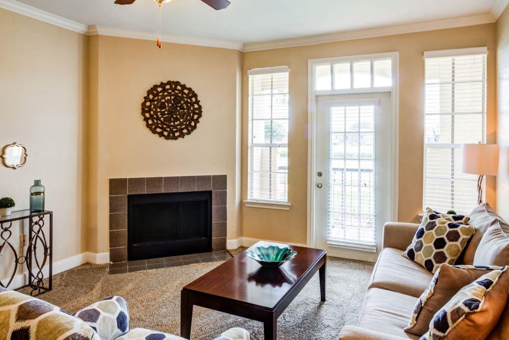 a living room with a couch and a coffee table