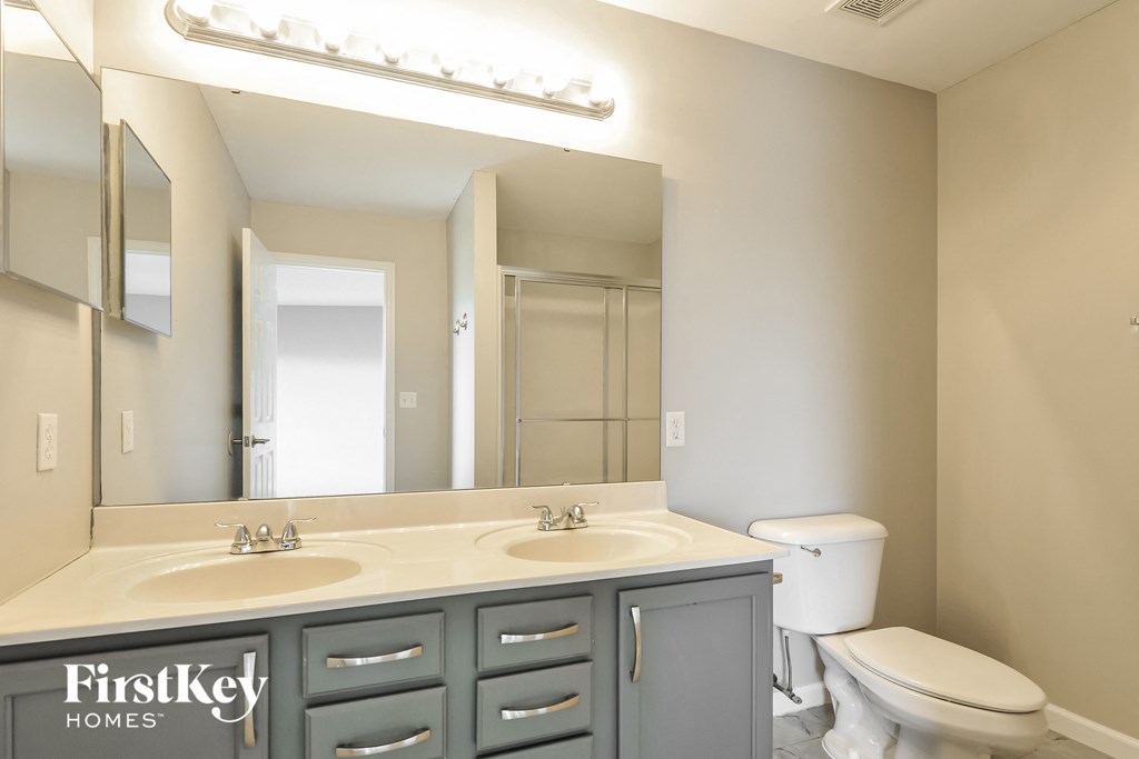a bathroom with a sink and a mirror and a toilet