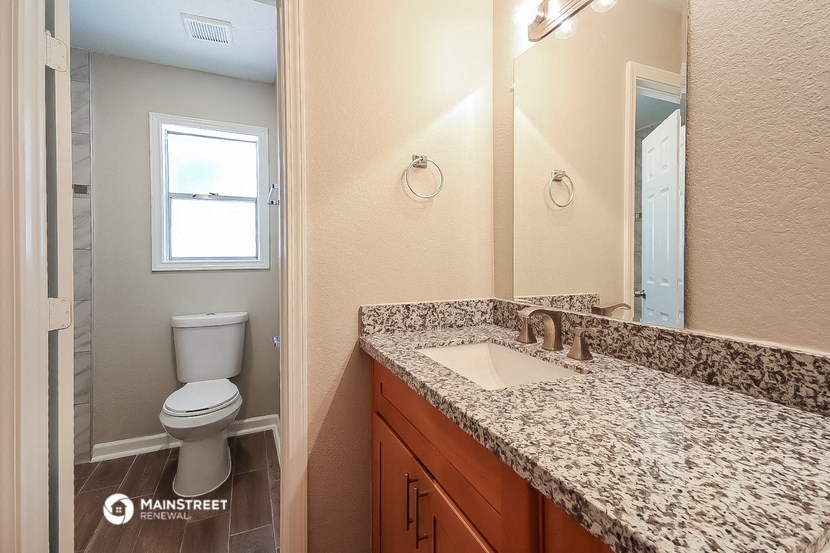 a bathroom with a toilet and a sink and a mirror