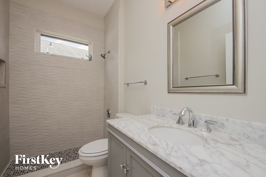 a bathroom with a sink and a toilet and a mirror