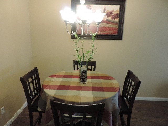 a dining room table with a checkered table cloth