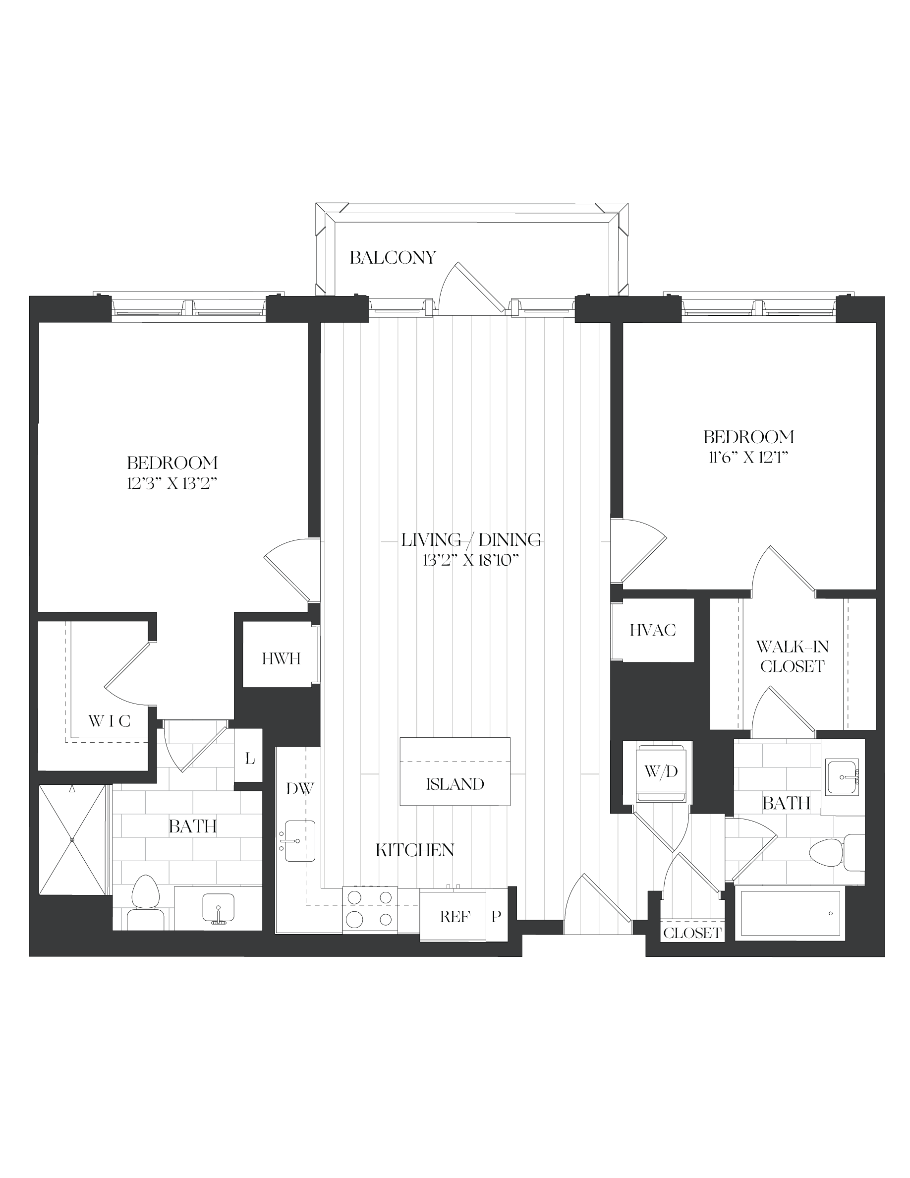 2 Bed/2 Bath-2B-1-A1 Balcony-The Barrett