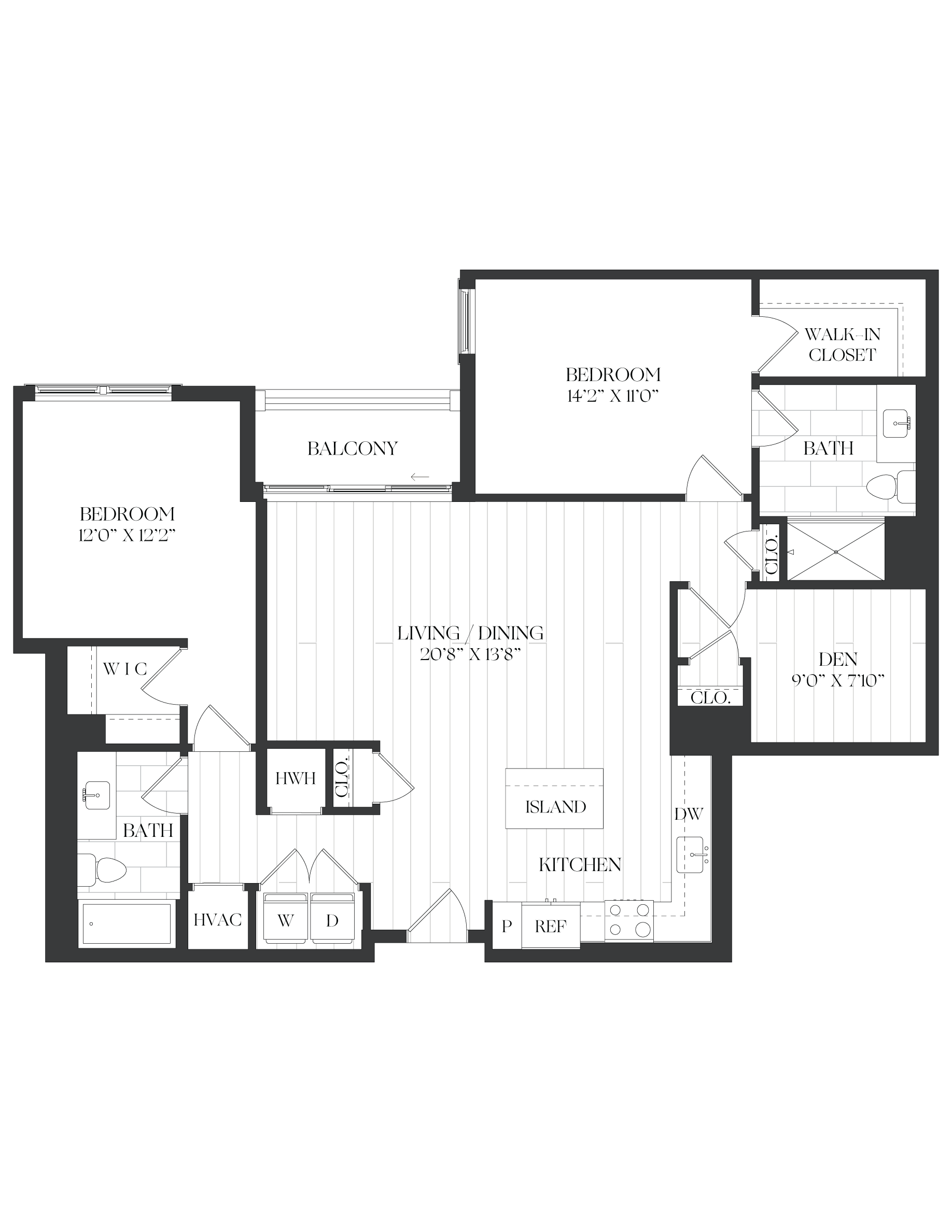2 Bed/ 2 Bath Den-2D-2-The Barrett