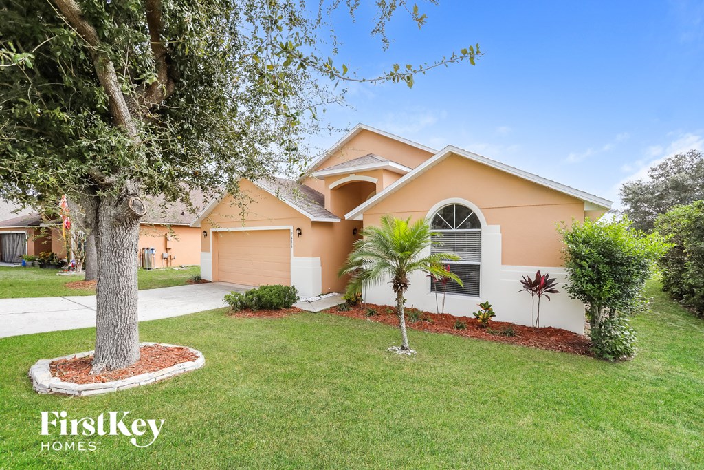 a house with a palm tree in front of it