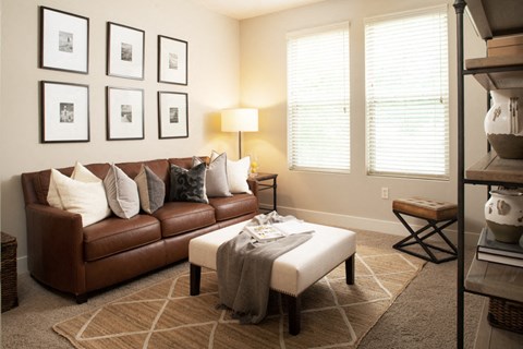 a living room with a couch and a coffee table