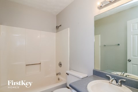 a bathroom with a sink and a toilet and a mirror