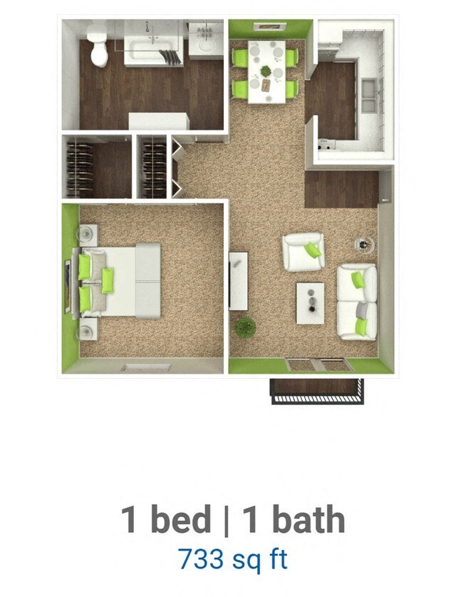 a stylized floor plan of a 1 bed 1 bath