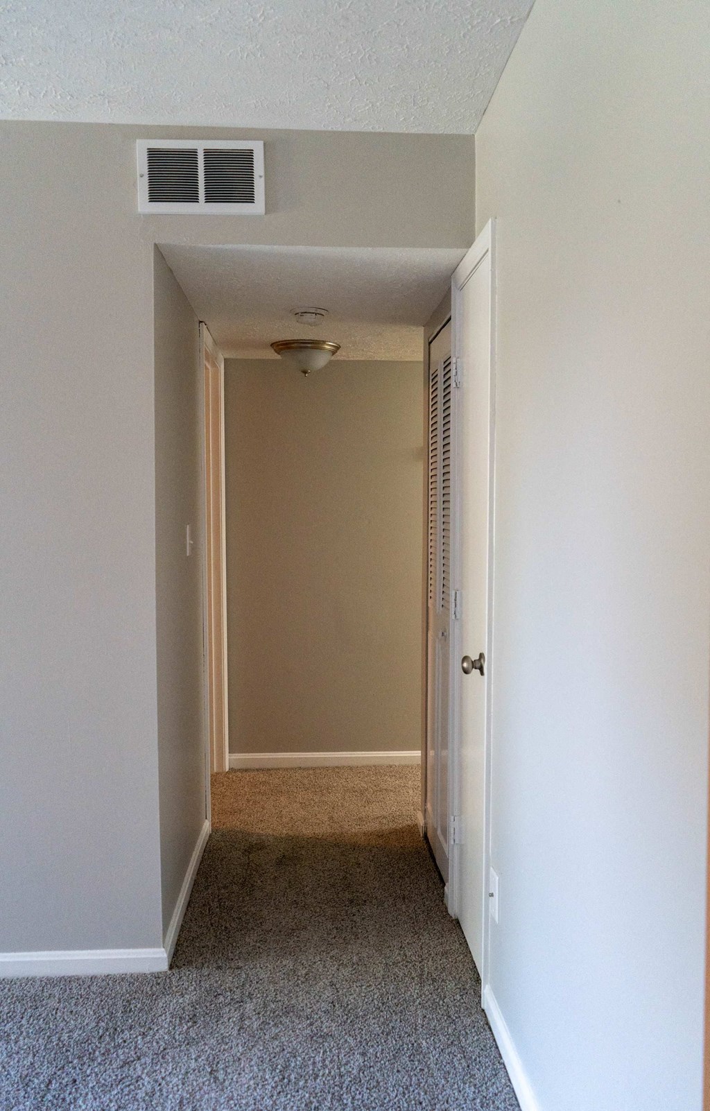 a room with a hallway and a door to a closet