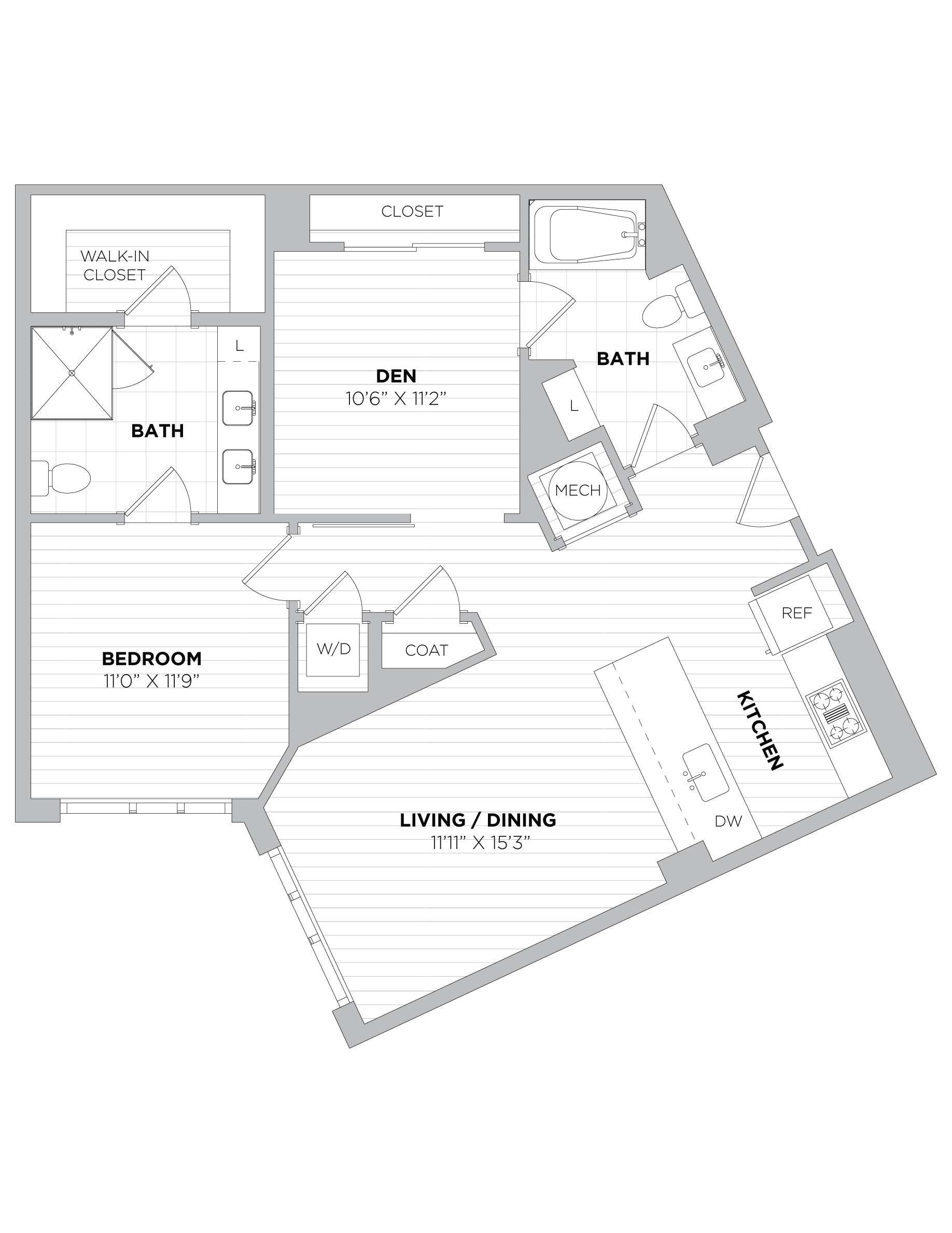 1 Bed/2 Bath Den-1D