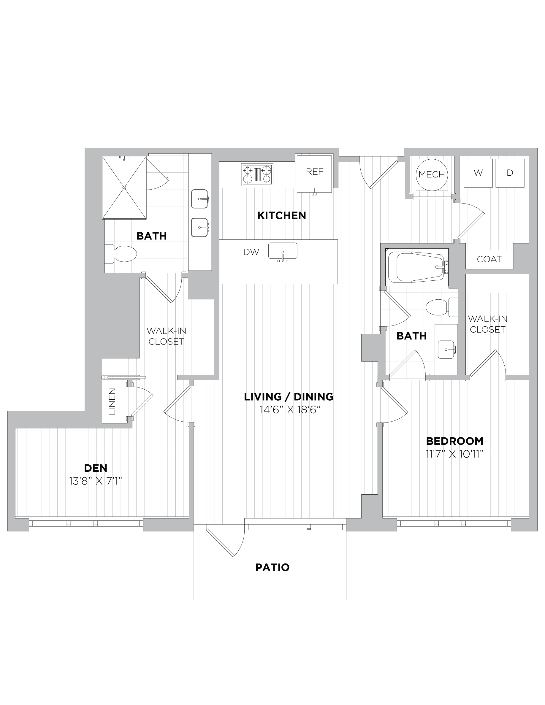 1 Bed/2 Bath Den-1F