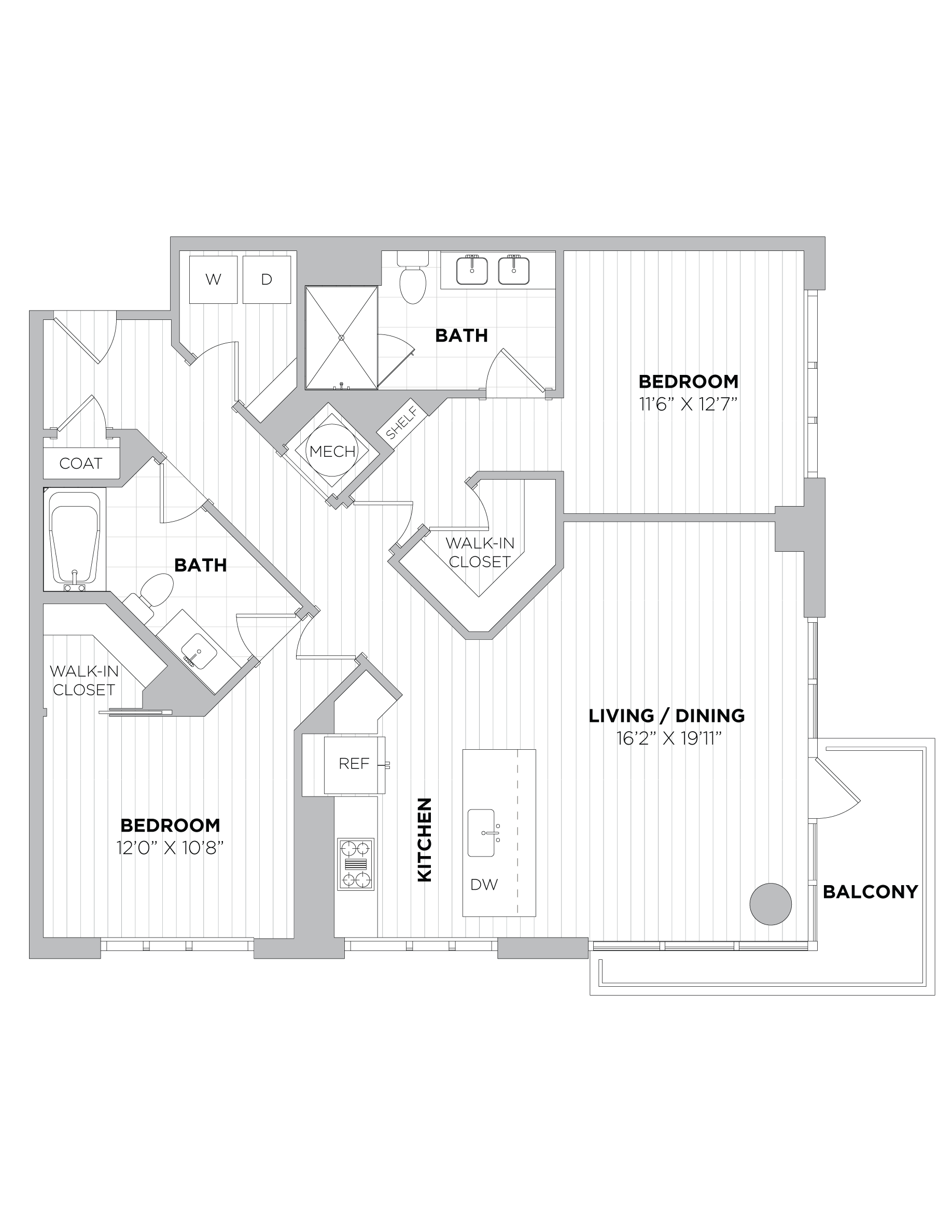 2 Bed/2 Bath-2B