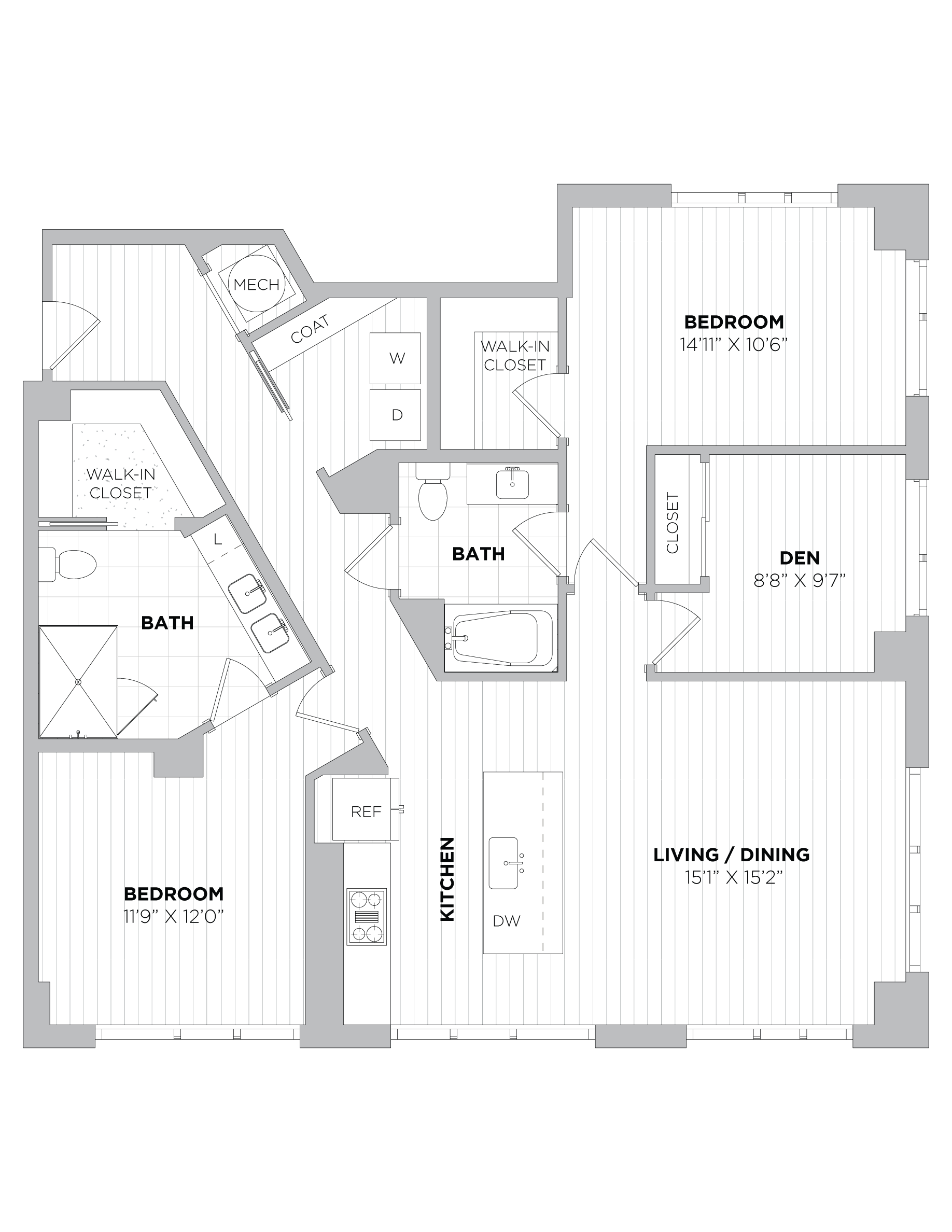 2 Bed/2 Bath Den-2E