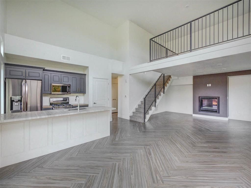 livign room with stairs