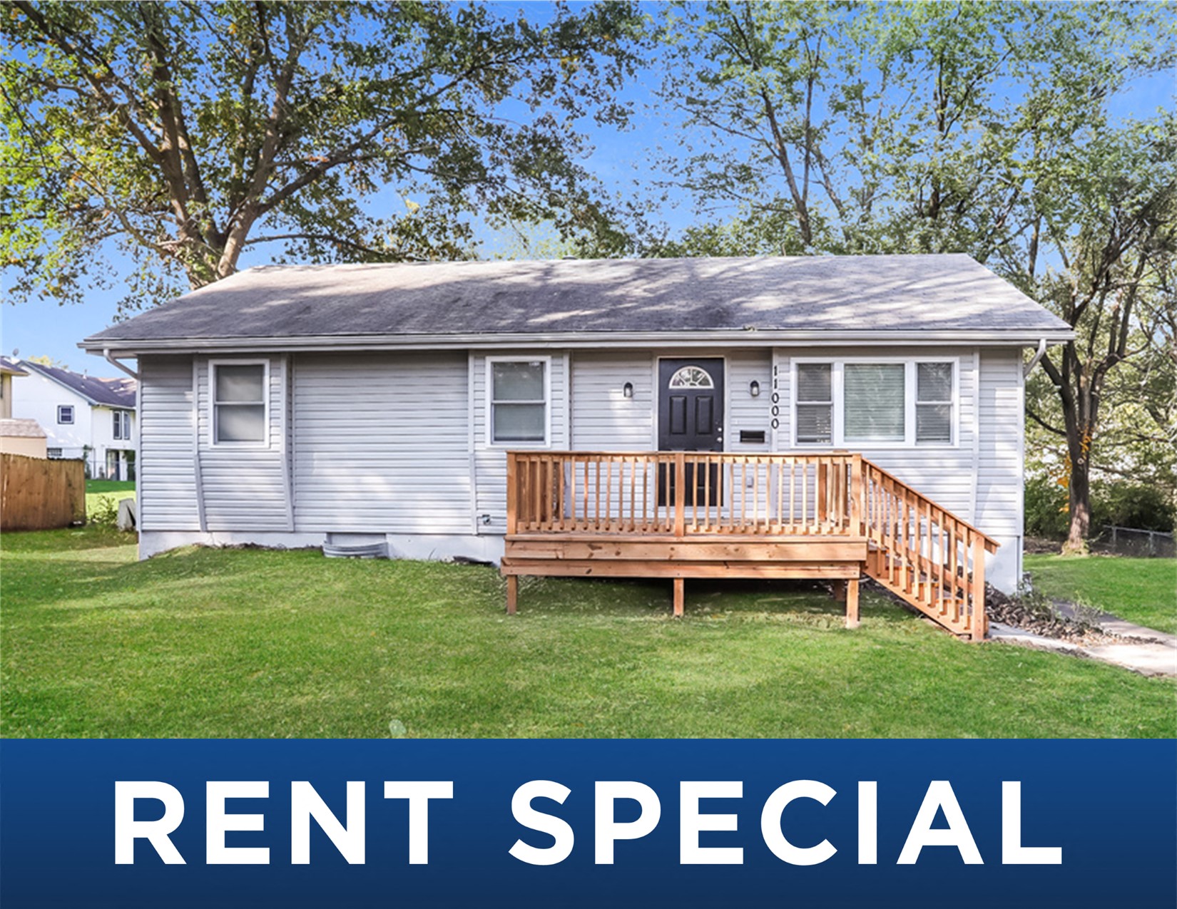 a small house with a porch and a rent special