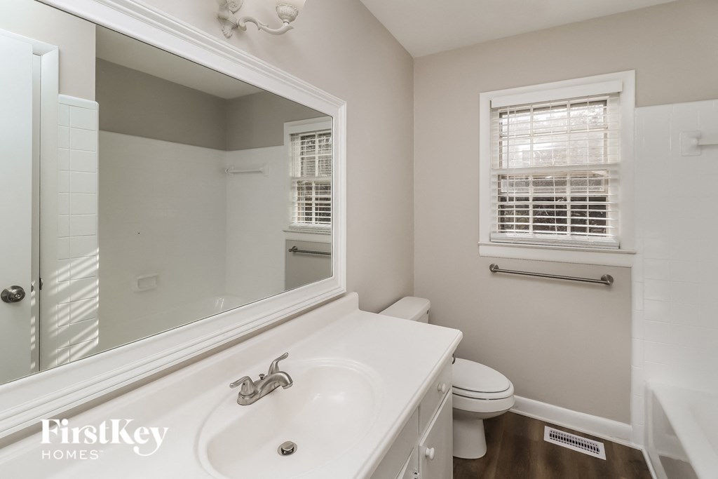 a bathroom with a sink and a mirror and a toilet