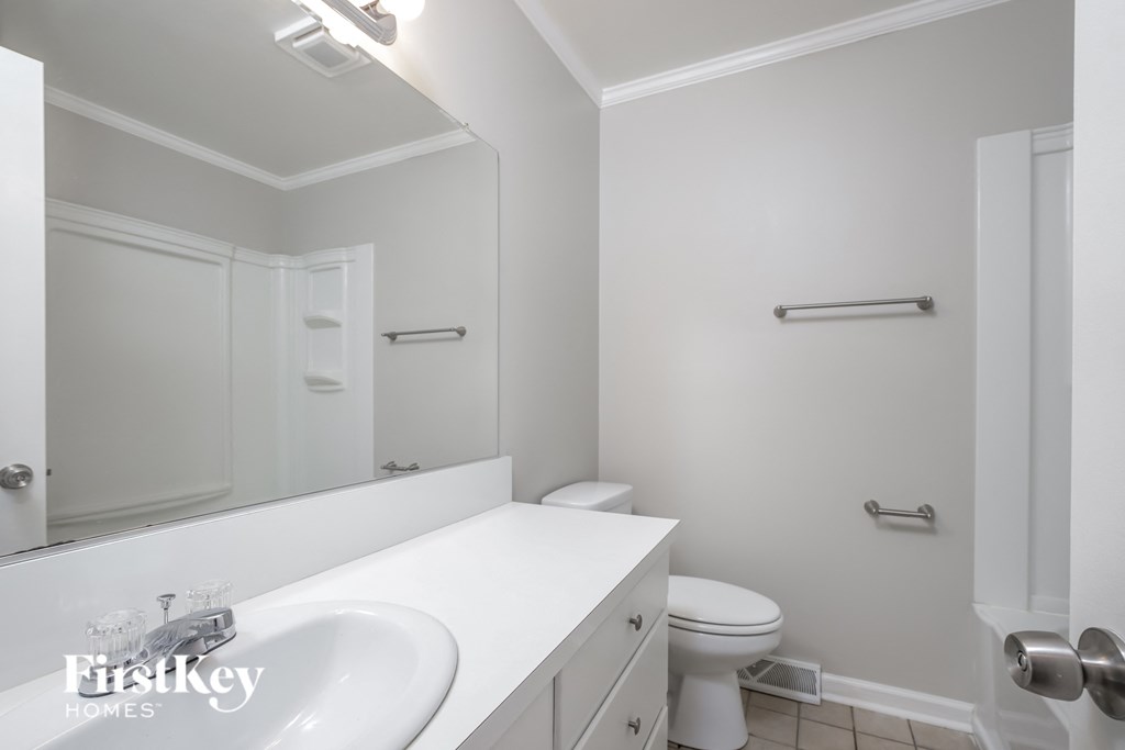 a bathroom with a sink and a toilet and a mirror