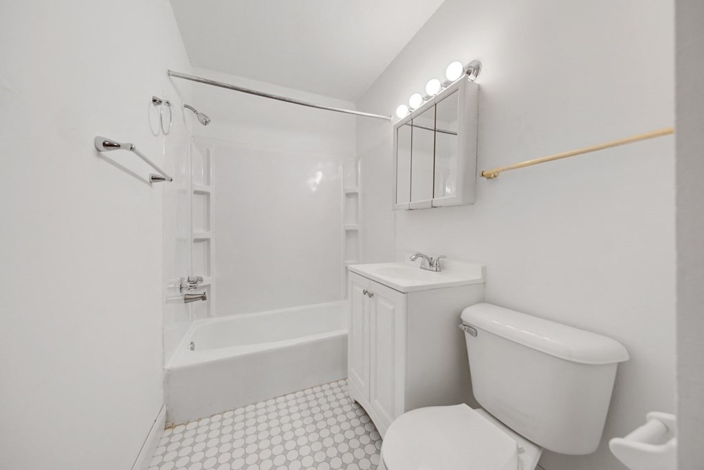 a bathroom with a toilet and a tub and a sink