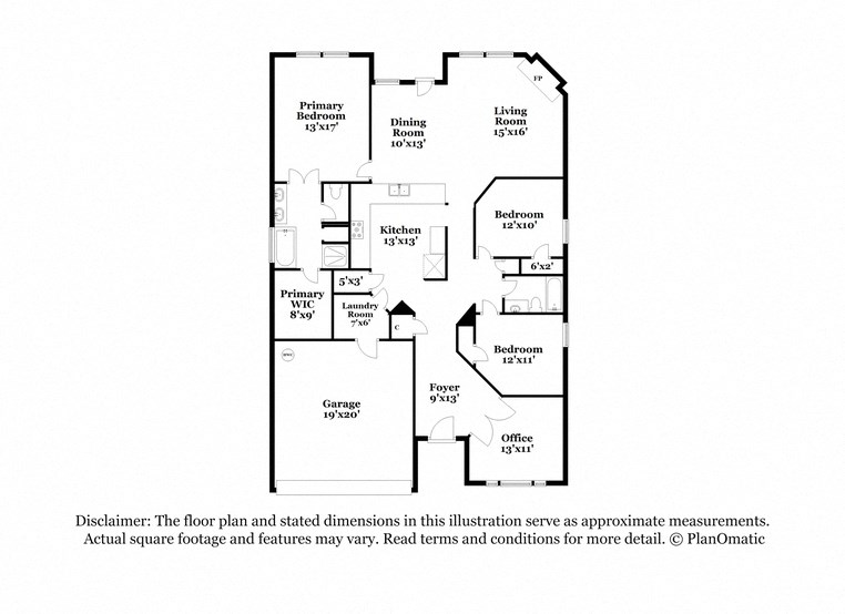 the floor plan and select dimensions in this illustration serve as approximate measurements