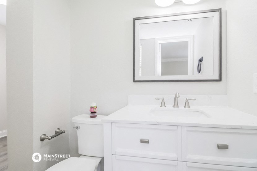 a bathroom with a sink and a mirror and a toilet