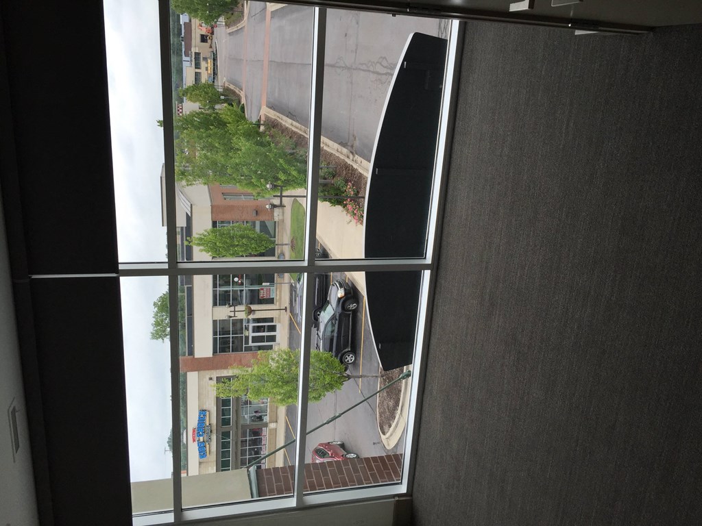 a view of the street from a window