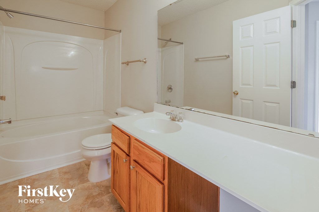 a bathroom with a sink and a toilet and a bath tub