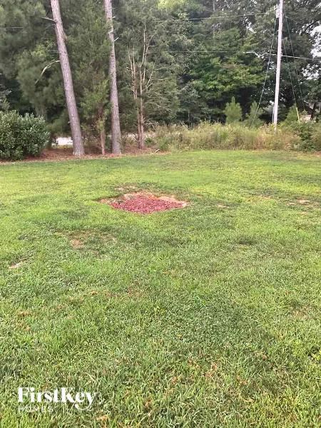 A grassy field with a red spot in the middle.